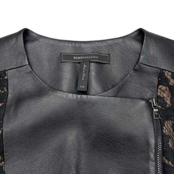 BCBGMAXAZRIA Becky Faux Leather Vest w/ Floral Lace Detail Sz XXS - Picture 3 of 5